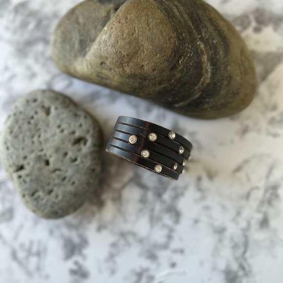 3/$20 Faux Leather Cuff Bracelet with Rhinestones - Picture 9 of 10